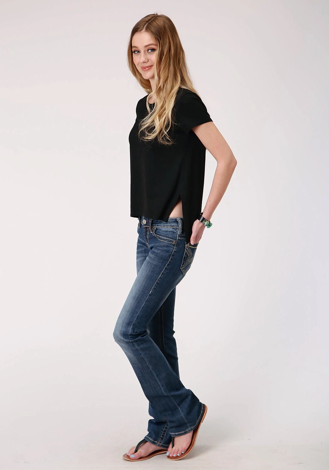 Roper Womens Black Poly/Rayon Self Cross Straps S/S T-Shirt Summer Camp Brushed Inner Lining