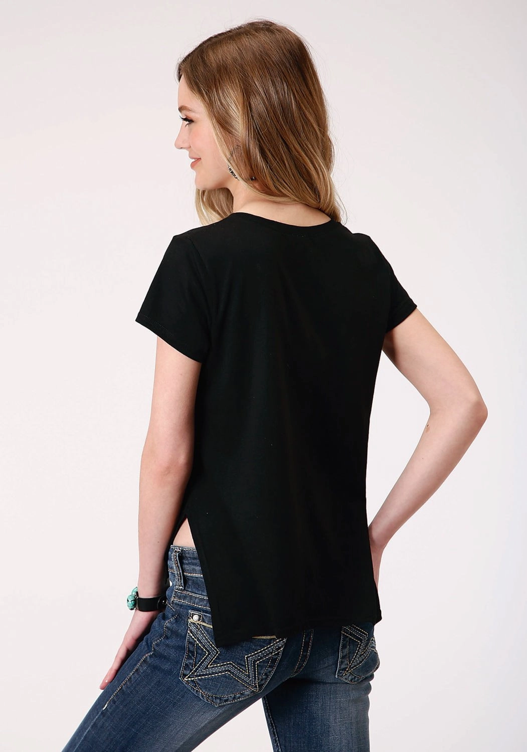 Fashionable Comfort Simple Style Roper Womens Black Poly/Rayon Self Cross Straps S/S T-Shirt