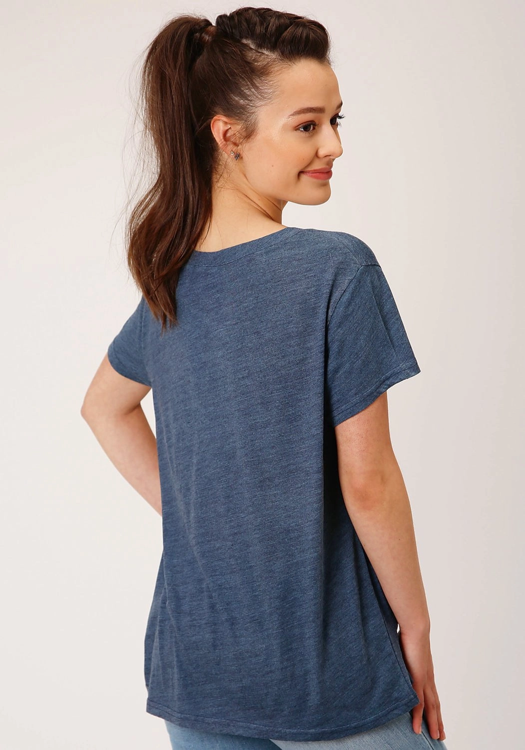 Festival Outfit Comfort Fit Roper Womens Cactus Crew Navy Poly/Rayon S/S T-Shirt