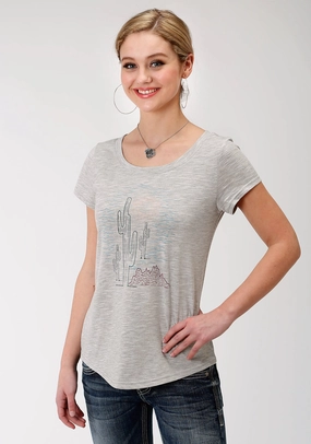 Smart Layering Roper Womens Charcoal Grey Poly/Rayon Cacti S/S T-Shirt