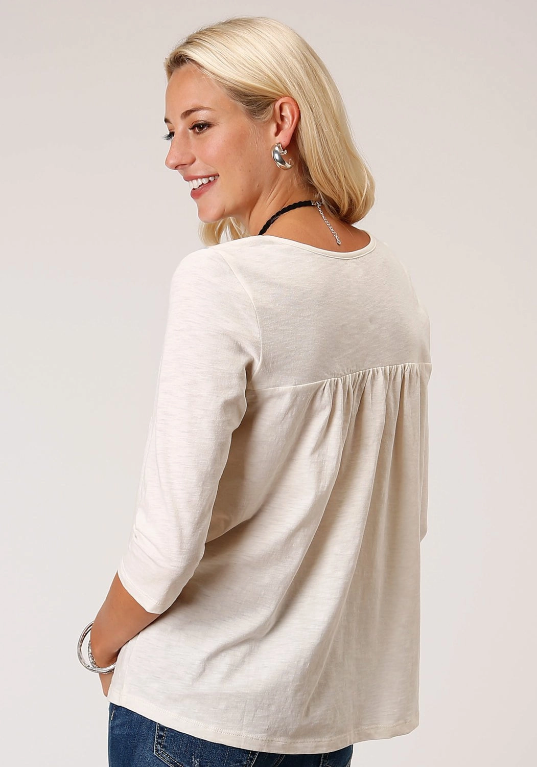 Wrinkle Free Care All-day Comfort Roper Womens Cream 100% Cotton Fleur de Lis S/S Tunic