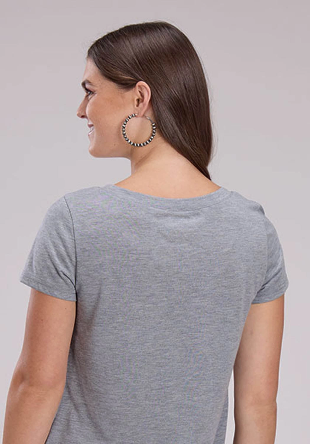 fade resistant color Roper Womens Desert Road Longhorn Grey Poly/Rayon S/S T-Shirt