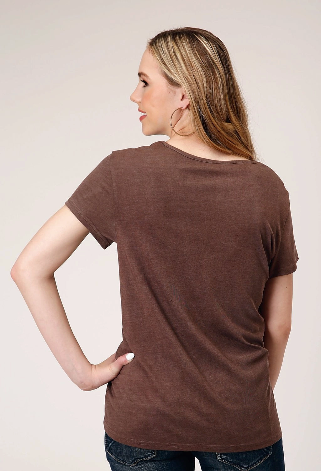 Clean Edge Trim Timeless Wardrobe Roper Womens Desert Scene Brown Poly/Rayon S/S T-Shirt
