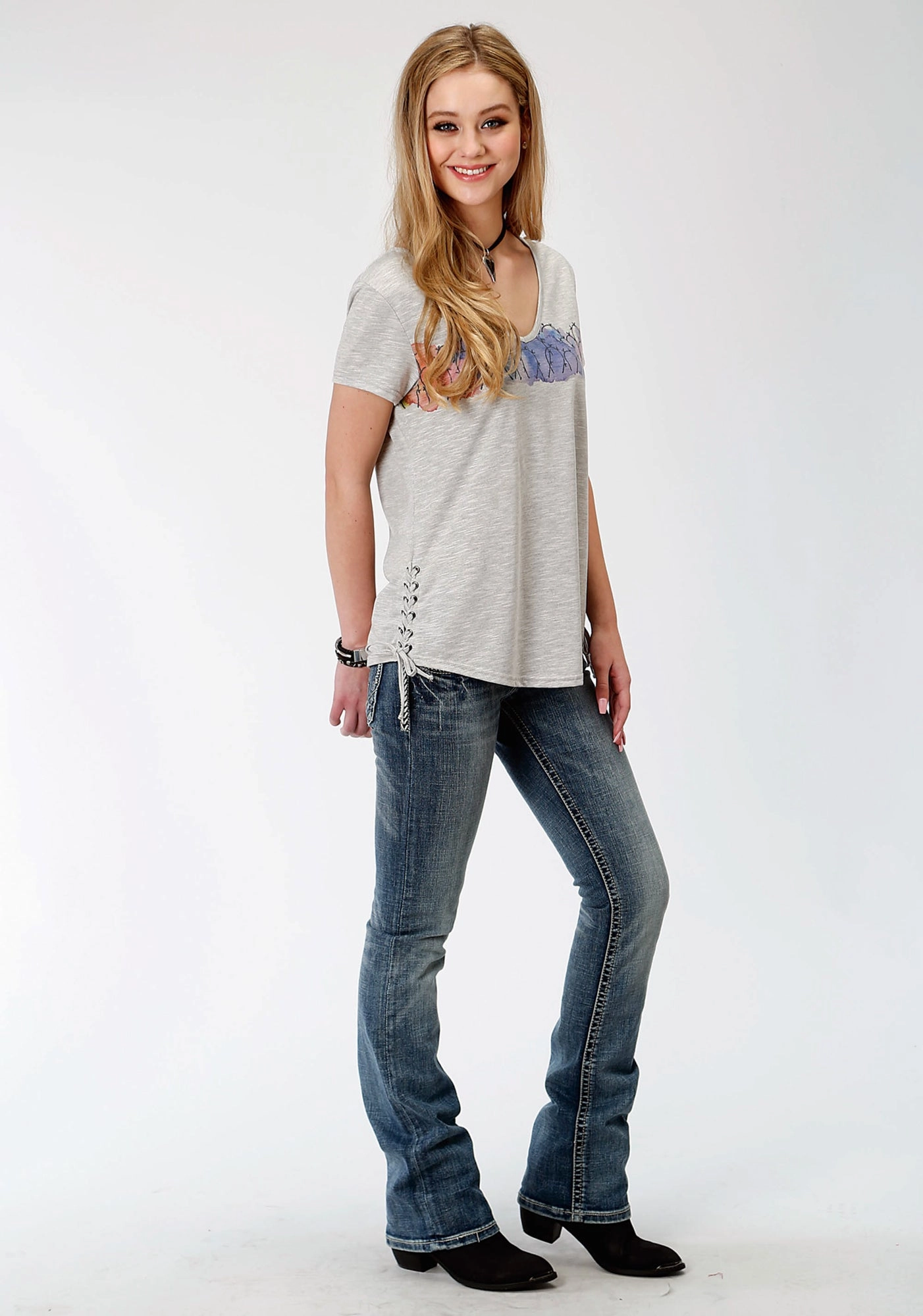 Polished Look Static Dissipating Fiber Roper Womens Gray Poly/Rayon Barbwire S/S T-Shirt