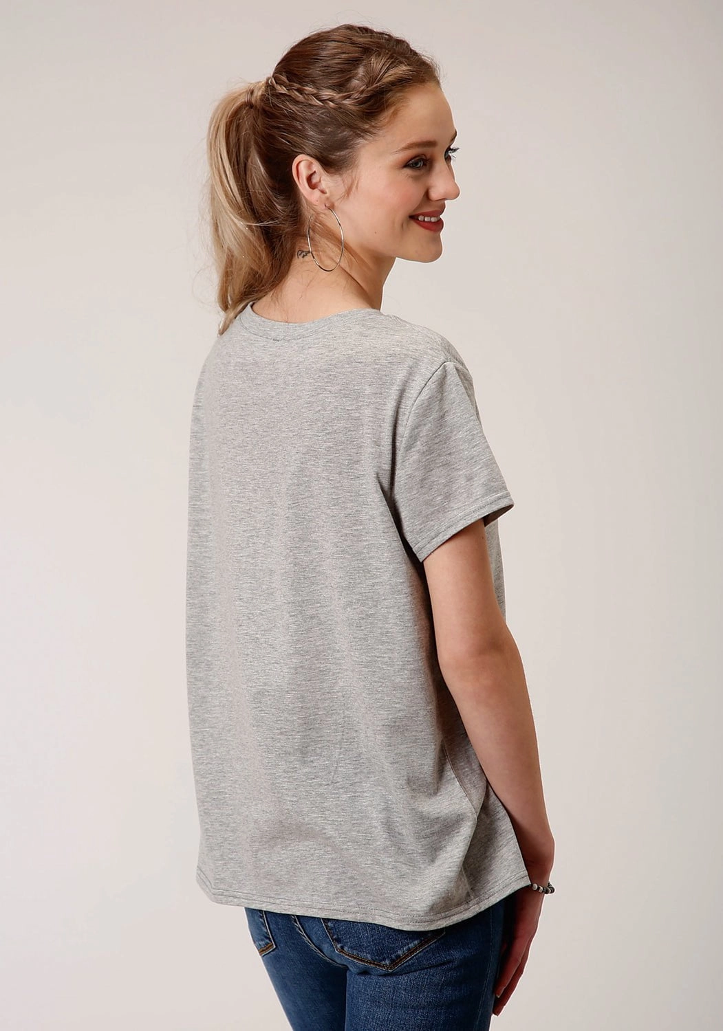 Snag Resistant Fabric Roper Womens Grey Poly/Rayon Pink Feathers S/S T-Shirt