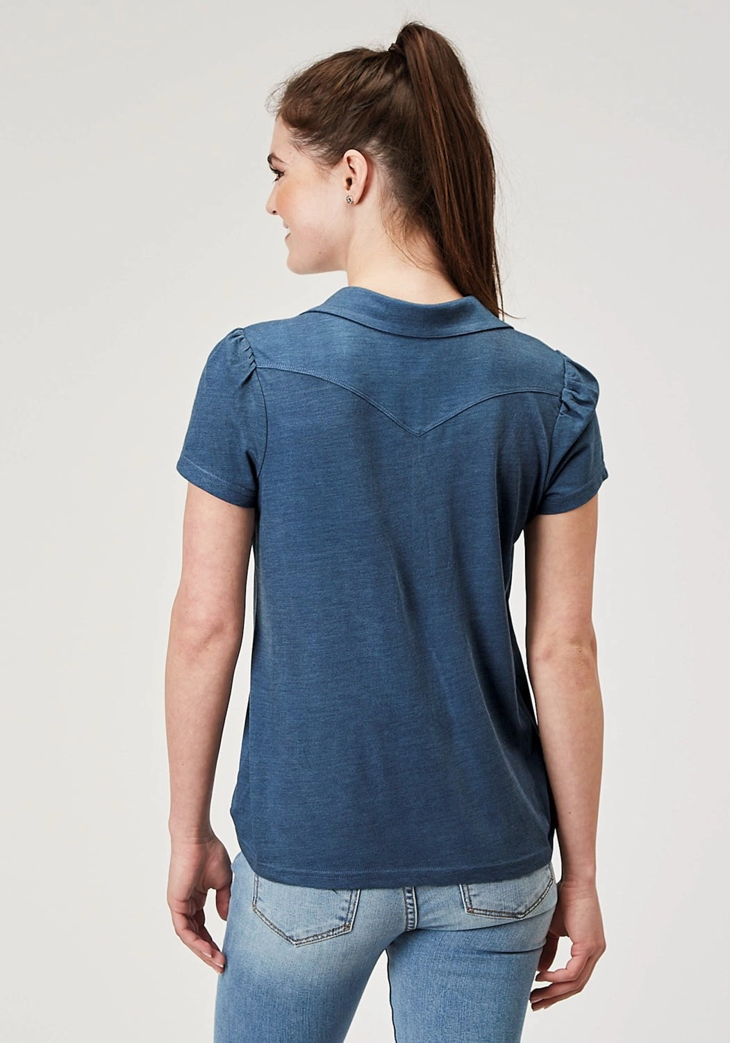 Simple Style Chic Ensemble Roper Womens Puffed Polo Navy Poly/Cotton S/S T-Shirt