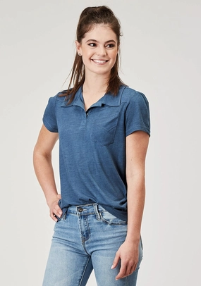 Essential Layer Special Occasion Roper Womens Puffed Polo Navy Poly/Cotton S/S T-Shirt