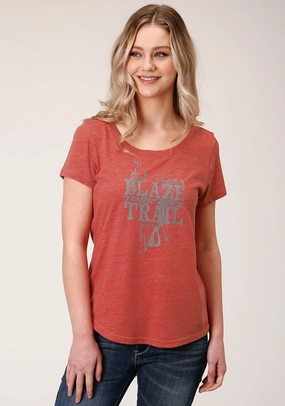 Winter Retreat Roper Womens Red Poly/Rayon Blaze Your Own Trail S/S T-Shirt