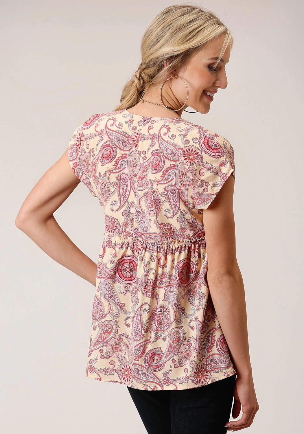 Roper Womens Spring Paisley Yellow 100% Polyester S/S Tunic Chill Wear Comfortable Look