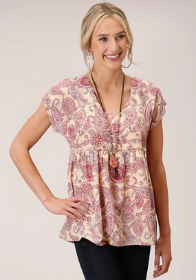 Plus size option Everyday Layer Roper Womens Spring Paisley Yellow 100% Polyester S/S Tunic