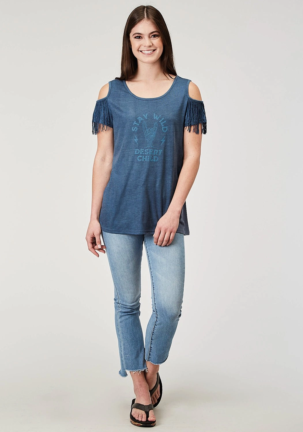 Roper Womens Stay Wild Navy Poly/Cotton Cold Shoulder S/S T-Shirt Summer Vibes