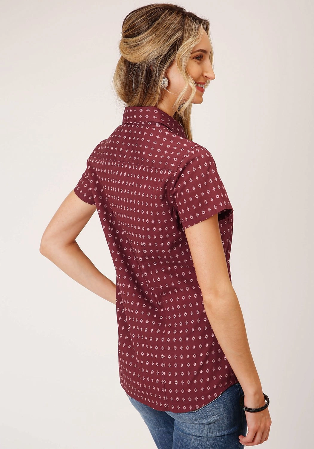 Roper Womens Texture Diamond Red 100% Cotton S/S Shirt Eco friendly materials Geometric Shape