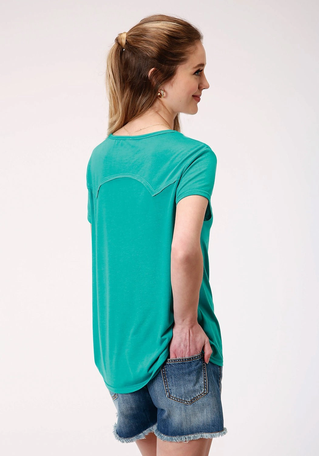 Roper Womens Turquoise Poly/Rayon Roping Cowboy S/S T-Shirt Runway Inspired ethical fashion