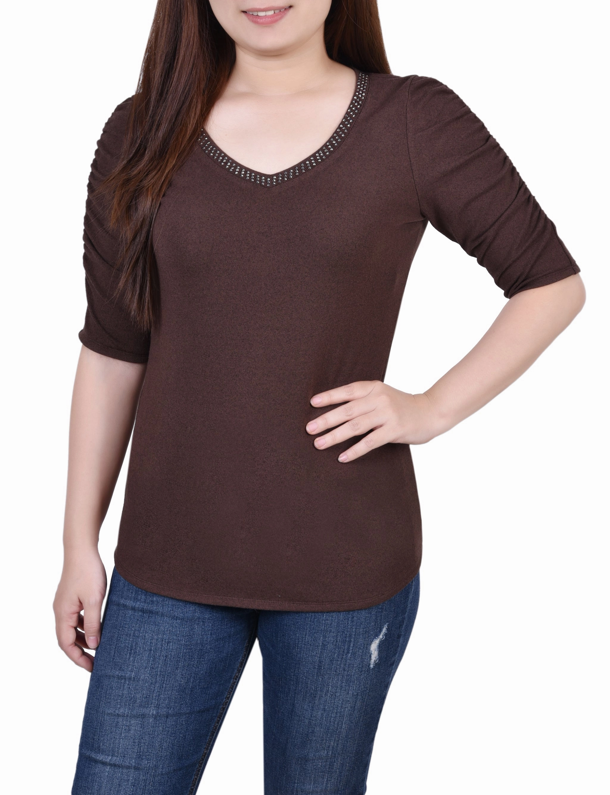 FrenchTerry Rouched Sleeve Top