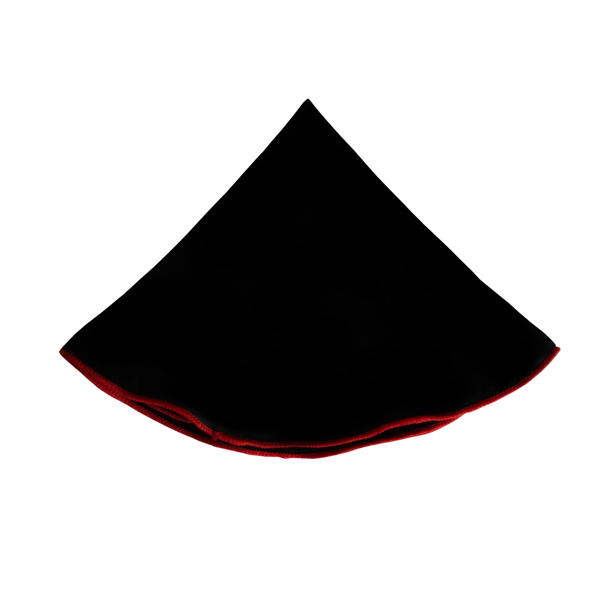 Round Pocket Square in Black with Red Edges