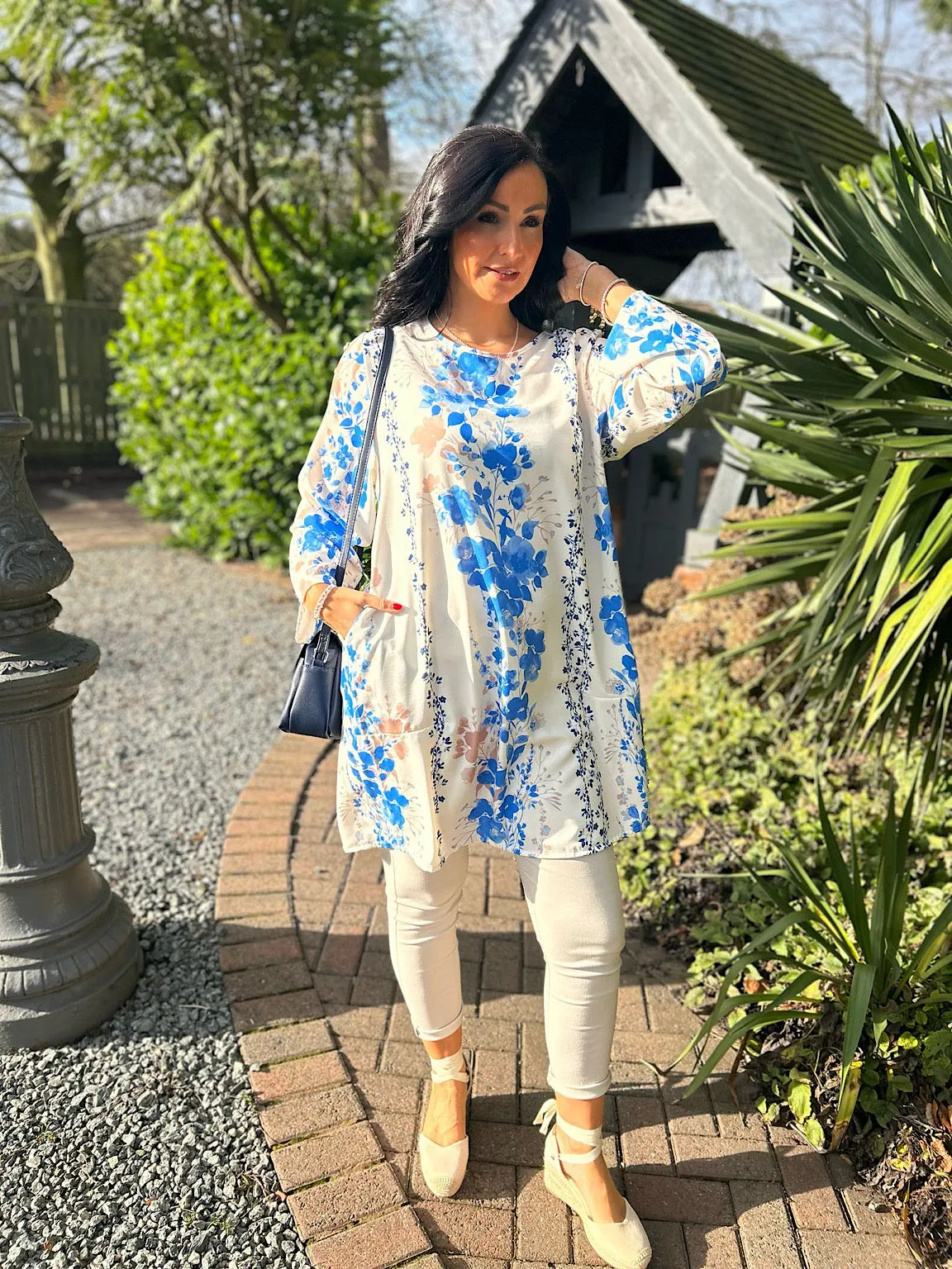 Royal Blue Floral Print Dress Tina