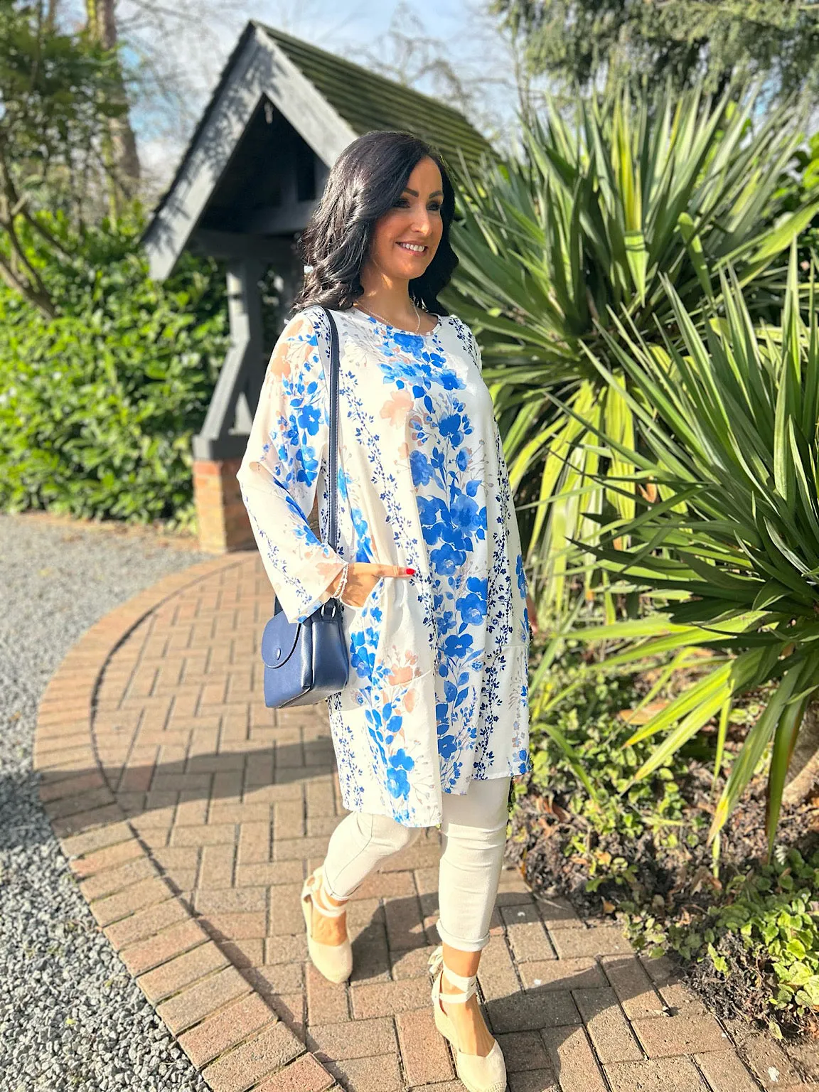 Royal Blue Floral Print Dress Tina