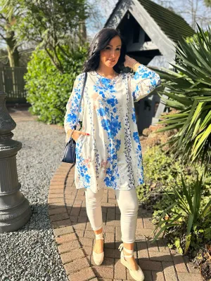 Royal Blue Floral Print Dress Tina