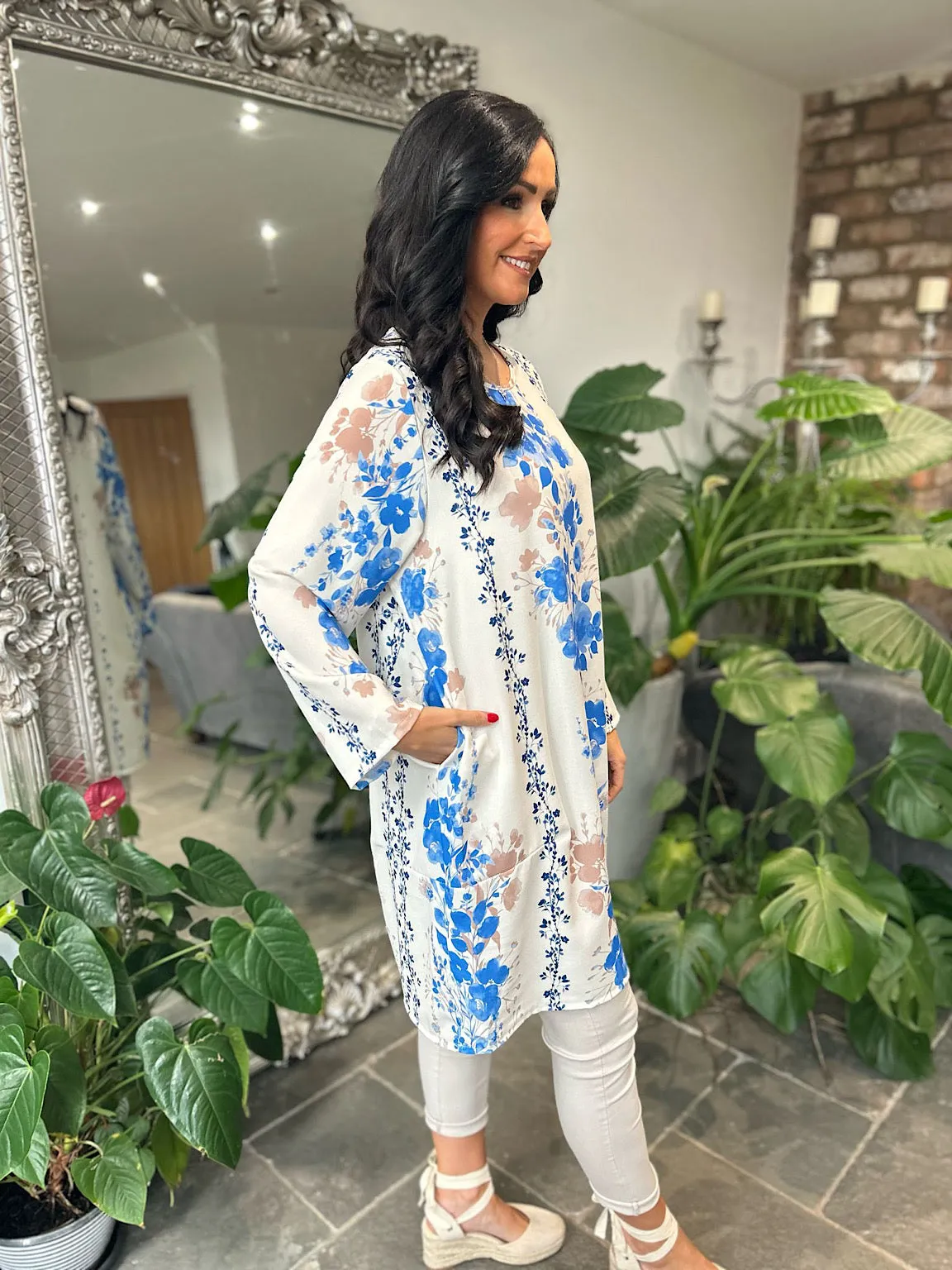 Royal Blue Floral Print Dress Tina
