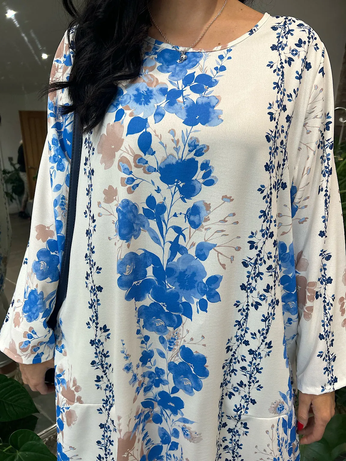 Royal Blue Floral Print Dress Tina