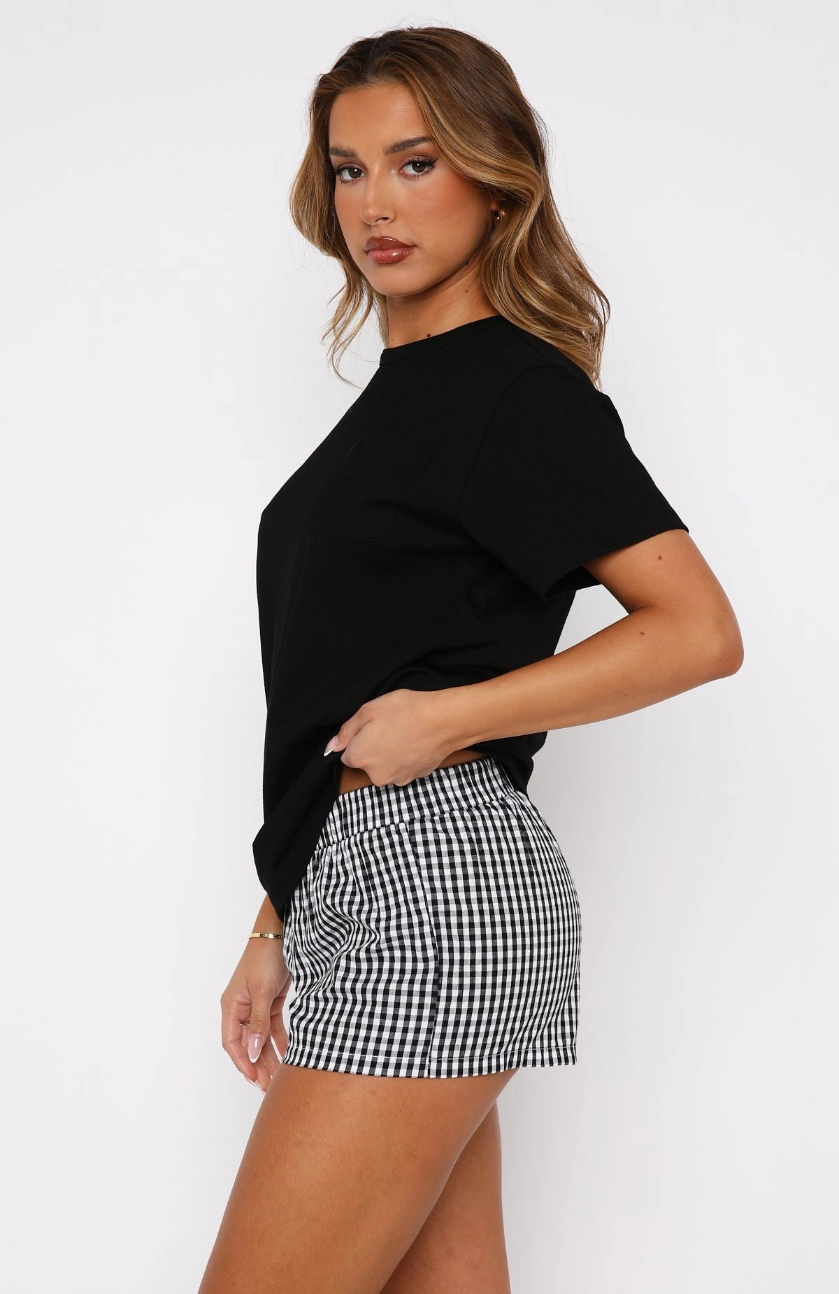 Thought About It Shorts Black Gingham Breeze Stretch