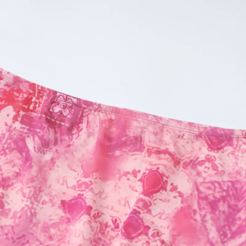 Ruffle ruched print contrast tube mini skirt set