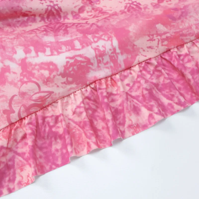 Ruffle ruched print contrast tube mini skirt set