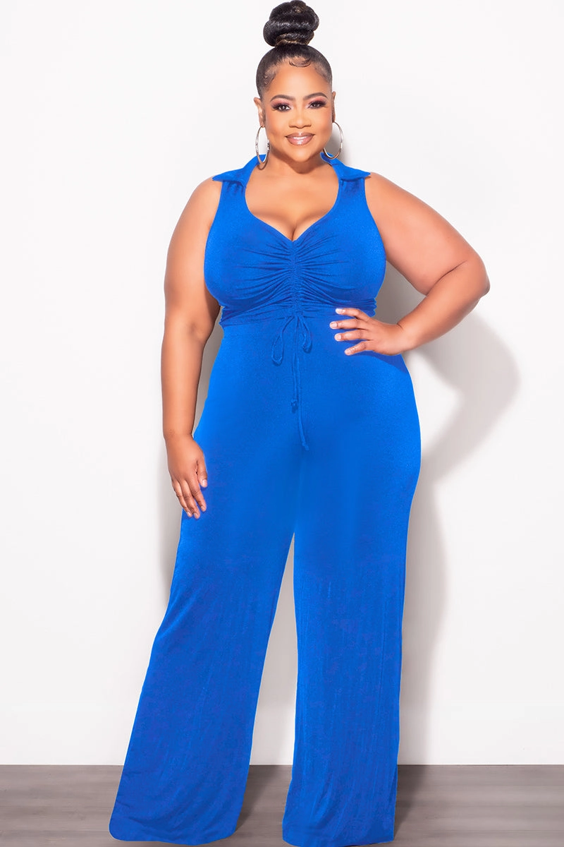 Final Sale Plus Size 2pc Set Crop Top and Pants in Royal Blue Performance Stretch