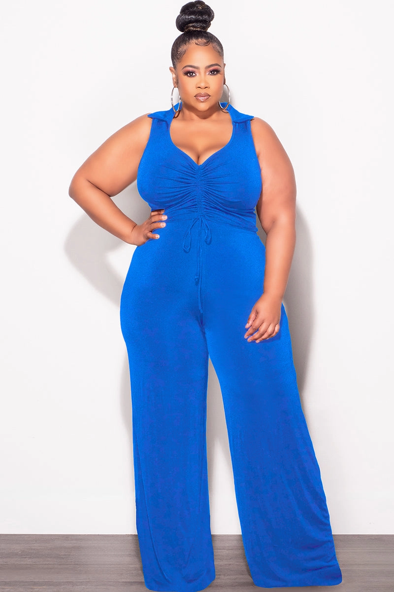 Final Sale Plus Size 2pc Set Crop Top and Pants in Royal Blue NoBuckleDesign