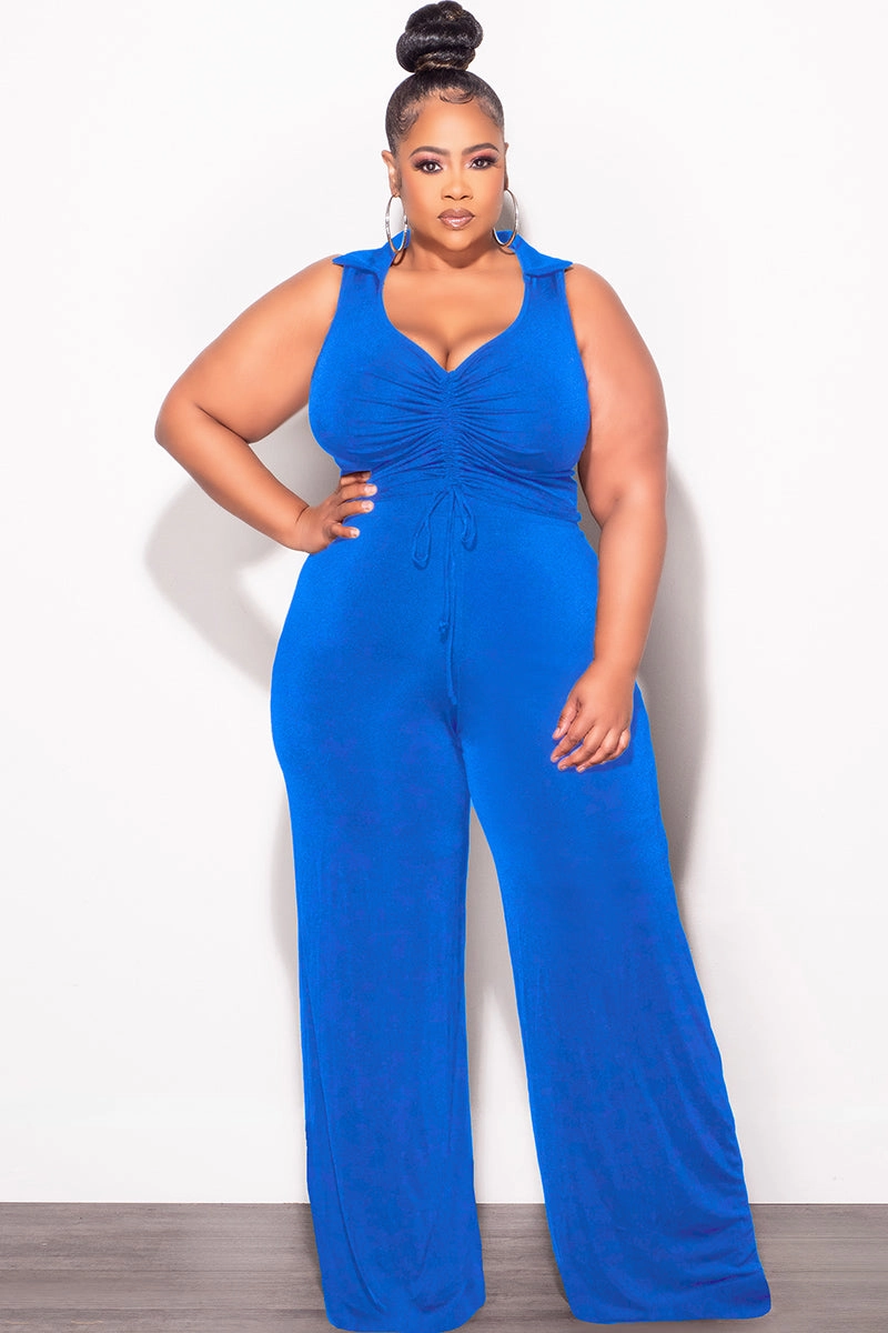 Rayon drape FadeResistant Final Sale Plus Size 2pc Set Crop Top and Pants in Royal Blue