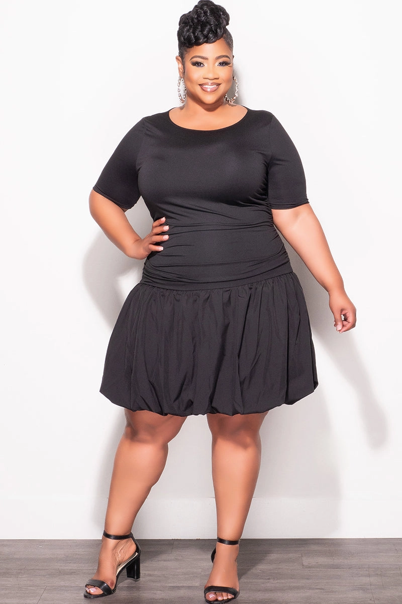 Final Sale Plus Size Bubble Dress with Ruched sides in Black Light Reflective Details