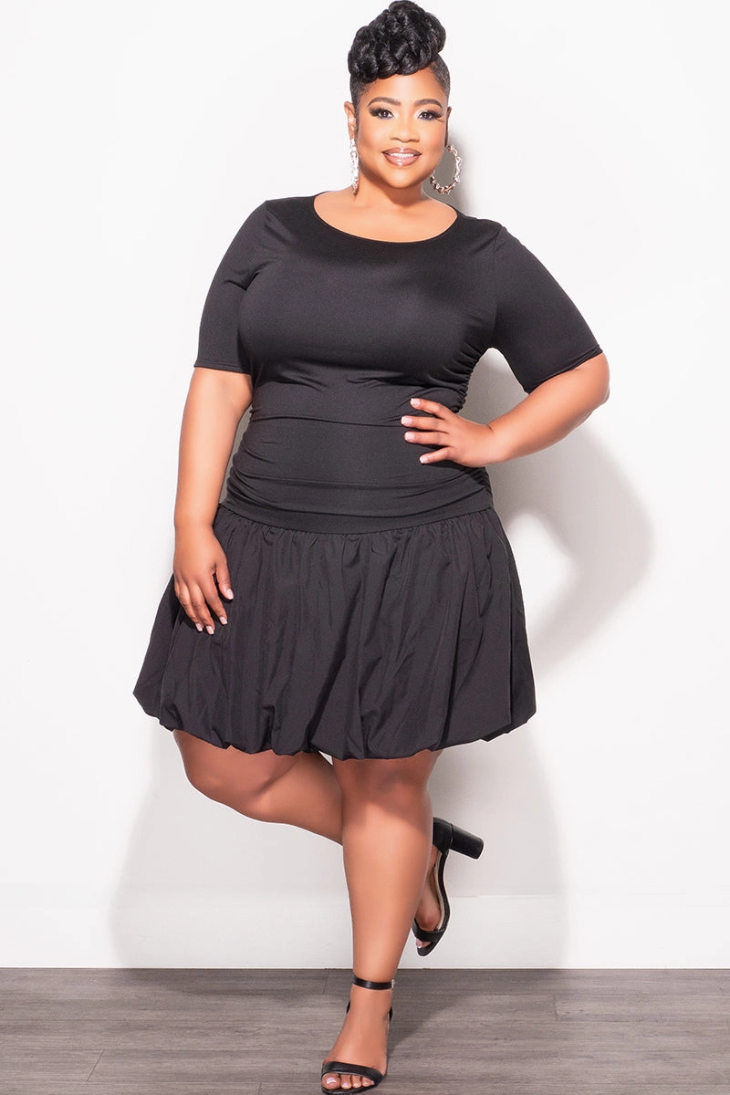 Final Sale Plus Size Bubble Dress with Ruched sides in Black All-Purpose Comfort Quick drying material