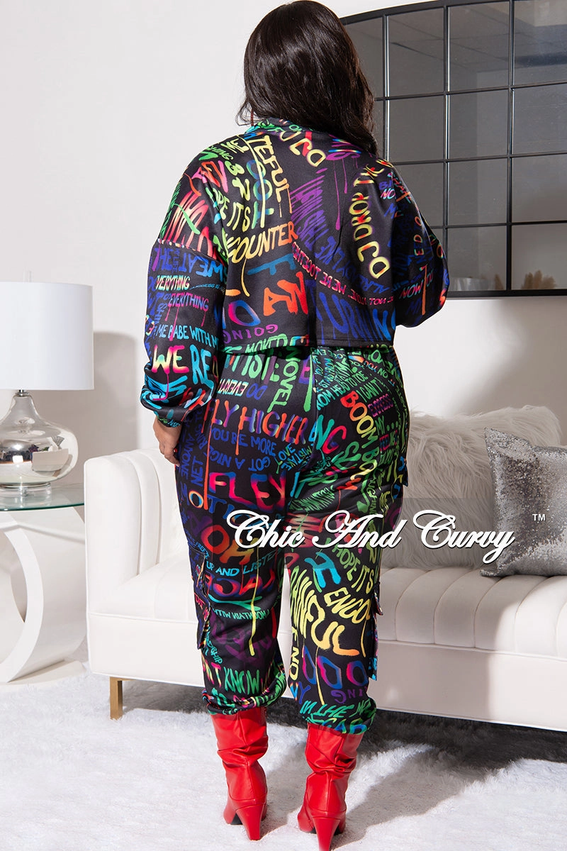 Effortless Comfort Back pockets Final Sale Plus Size Jogging Set in Multi Color Print