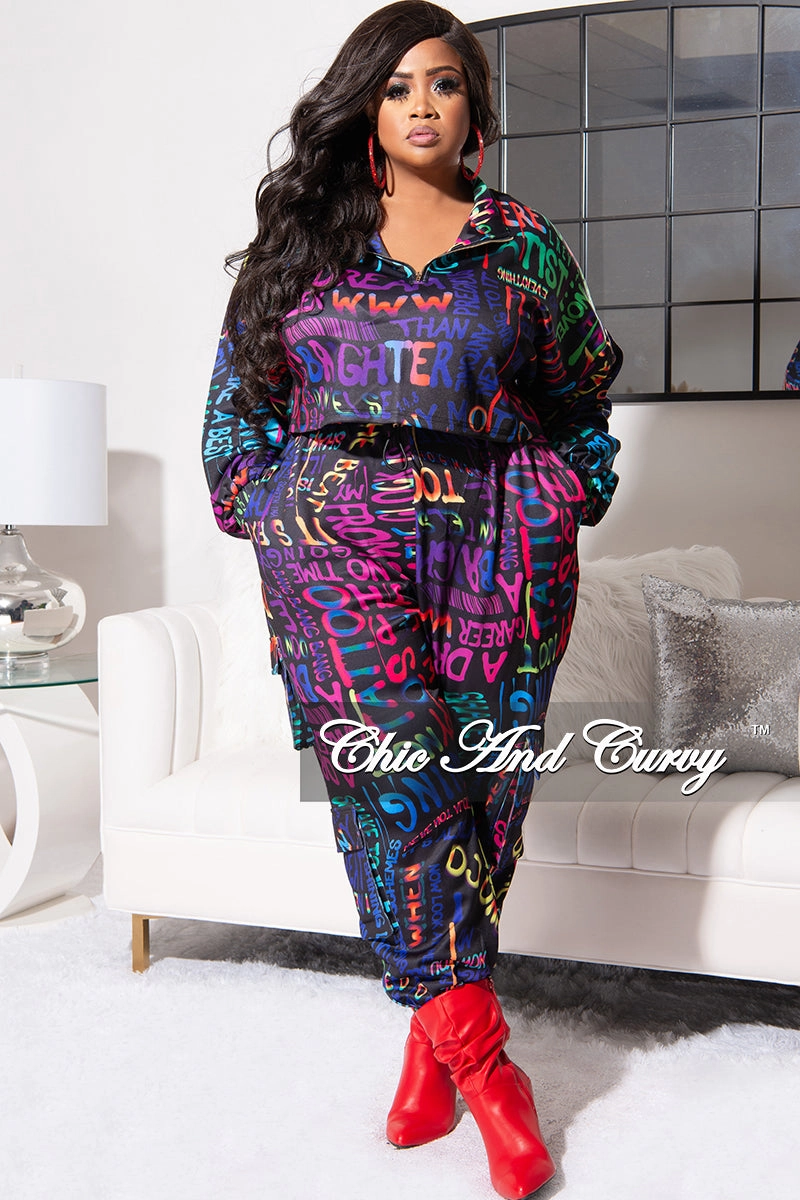 Quick Pack Final Sale Plus Size Jogging Set in Multi Color Print