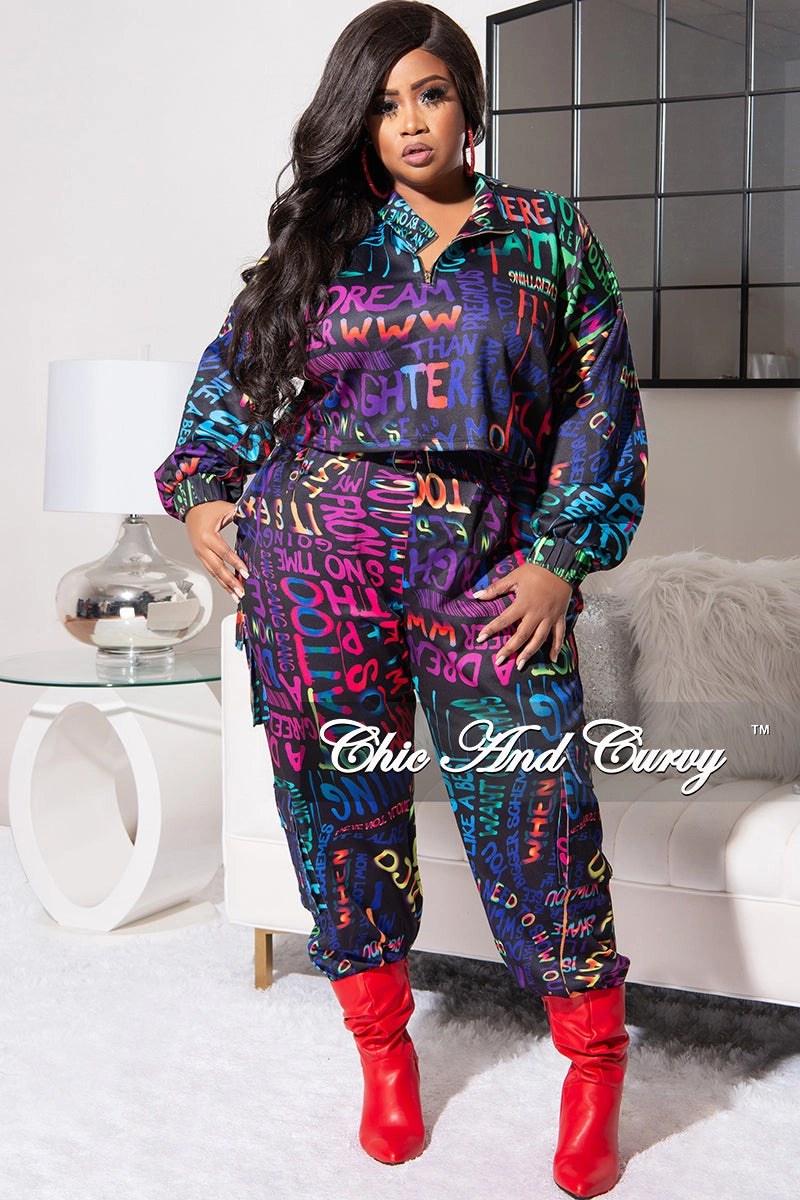 Stain Repellent Coating Final Sale Plus Size Jogging Set in Multi Color Print