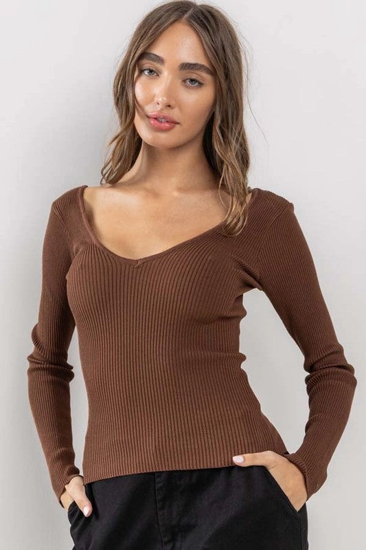 V Neck Design ReinforcedStitching Sabrina Long Sleeve Yoko Shirt