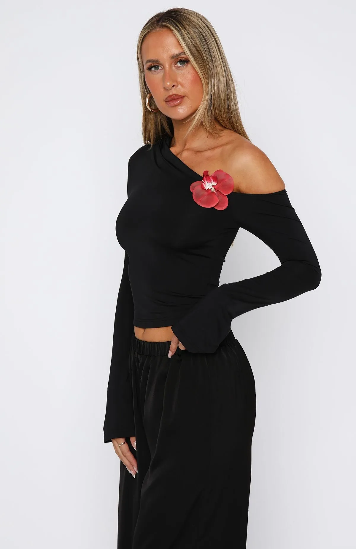 Relaxed Silhouette Said So Long Sleeve Top Black