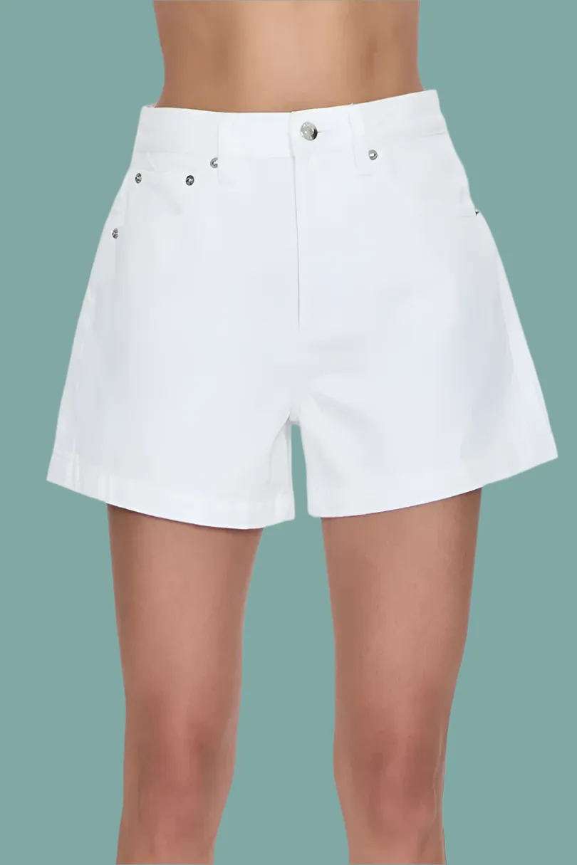 Saige High Rise A-Line Short - Polished White finance industry Eco Certified Dye