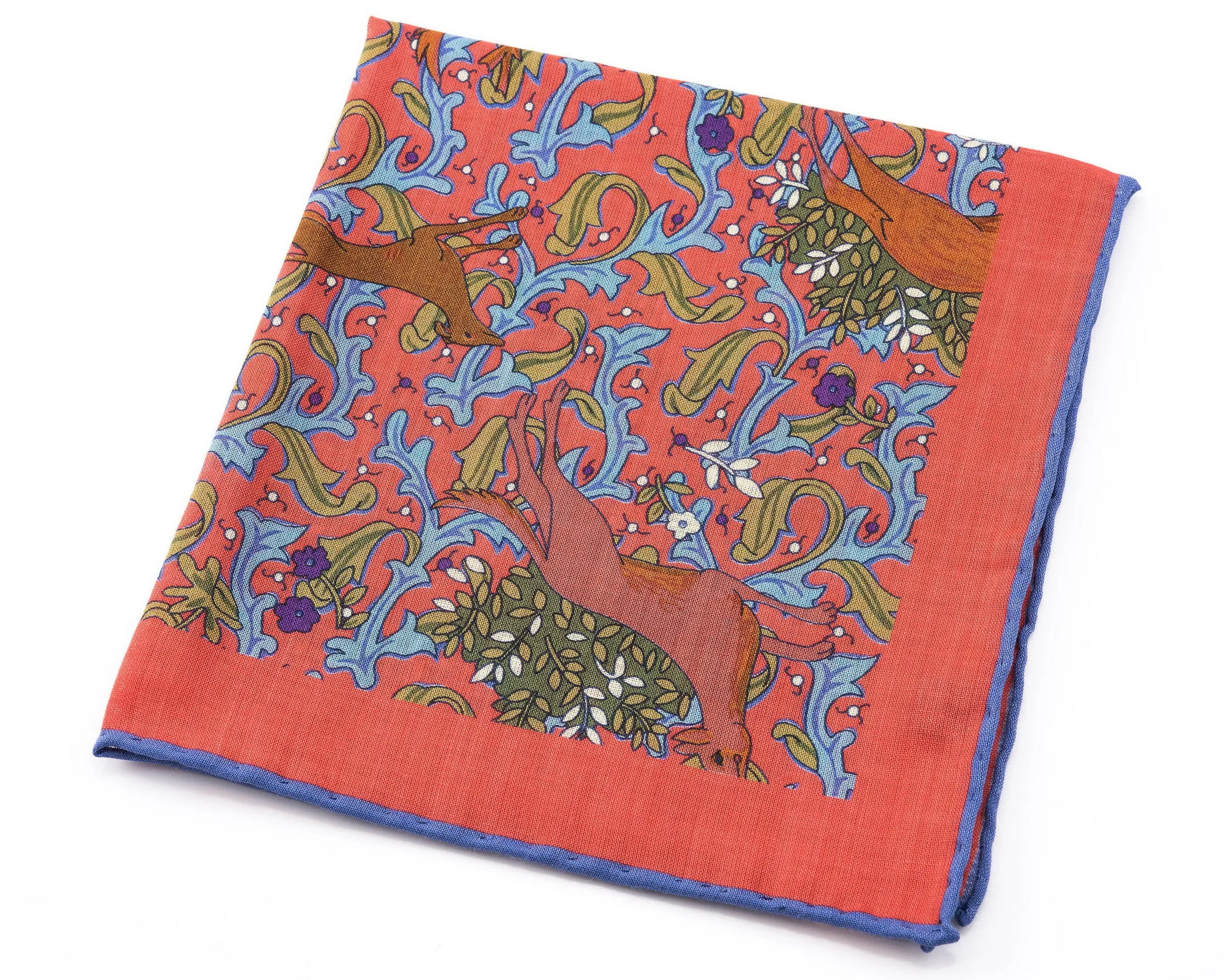 Salmon Pink Hunting Motif Silk-Wool Pocket Square