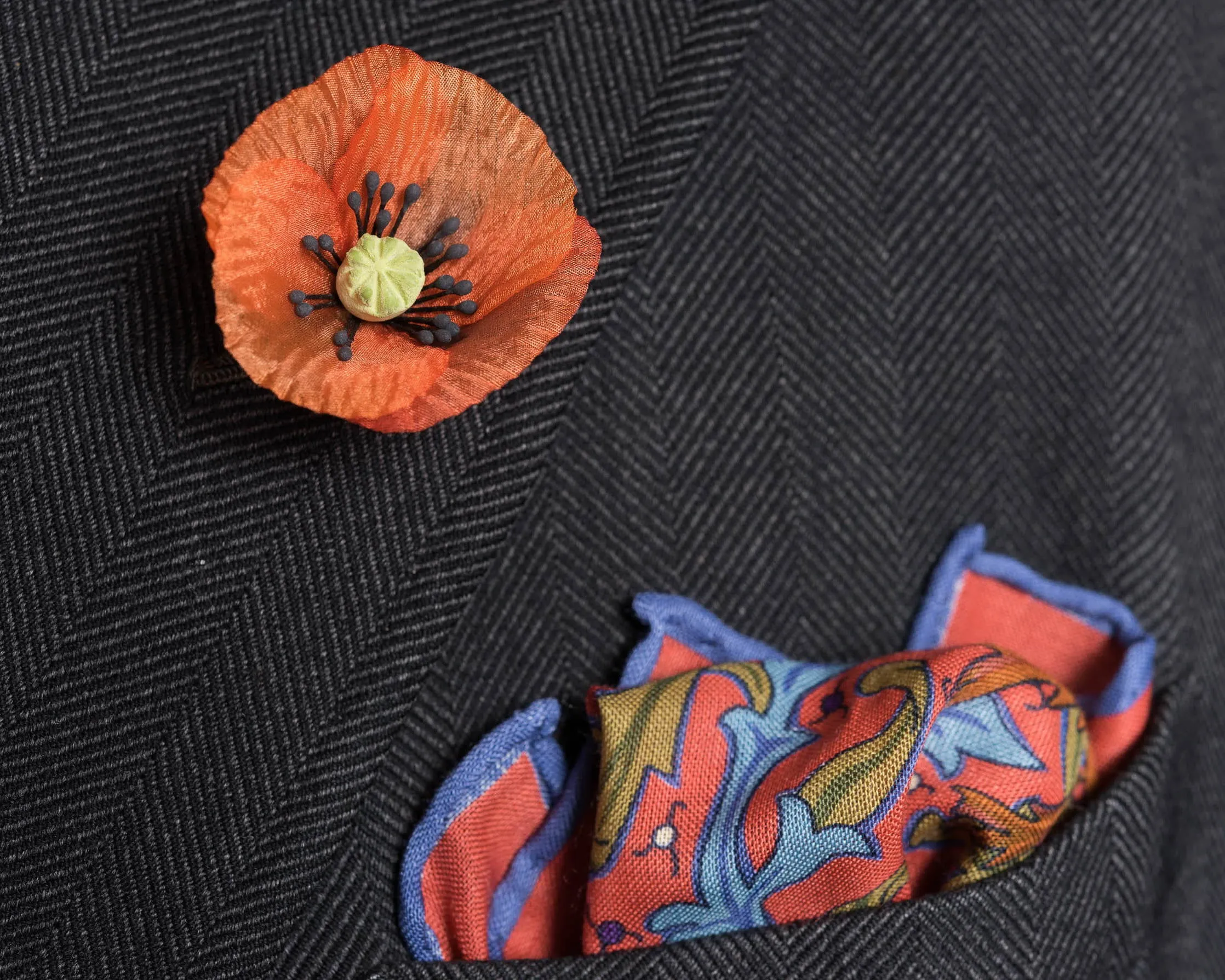 Salmon Pink Hunting Motif Silk-Wool Pocket Square