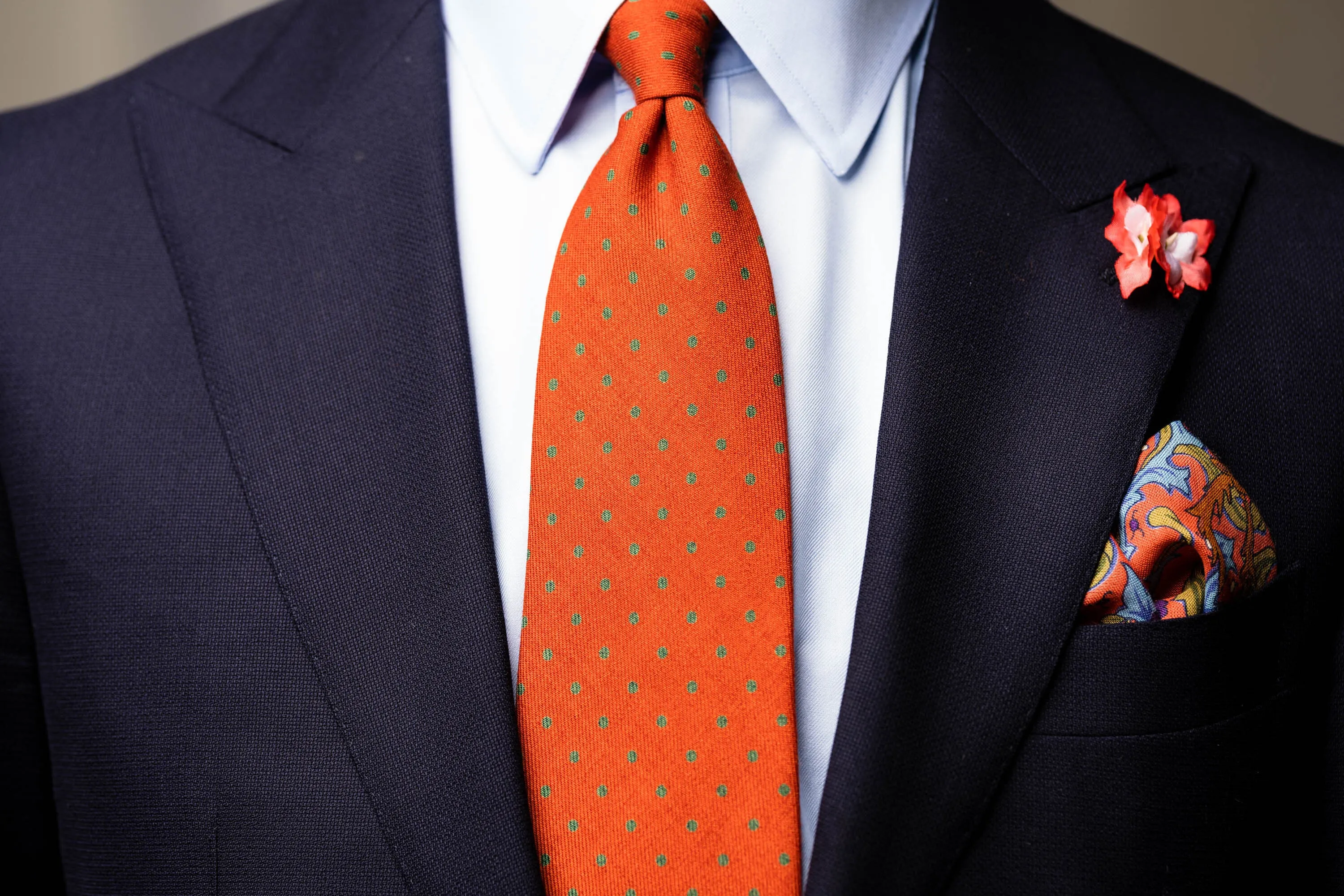 Salmon Pink Hunting Motif Silk-Wool Pocket Square