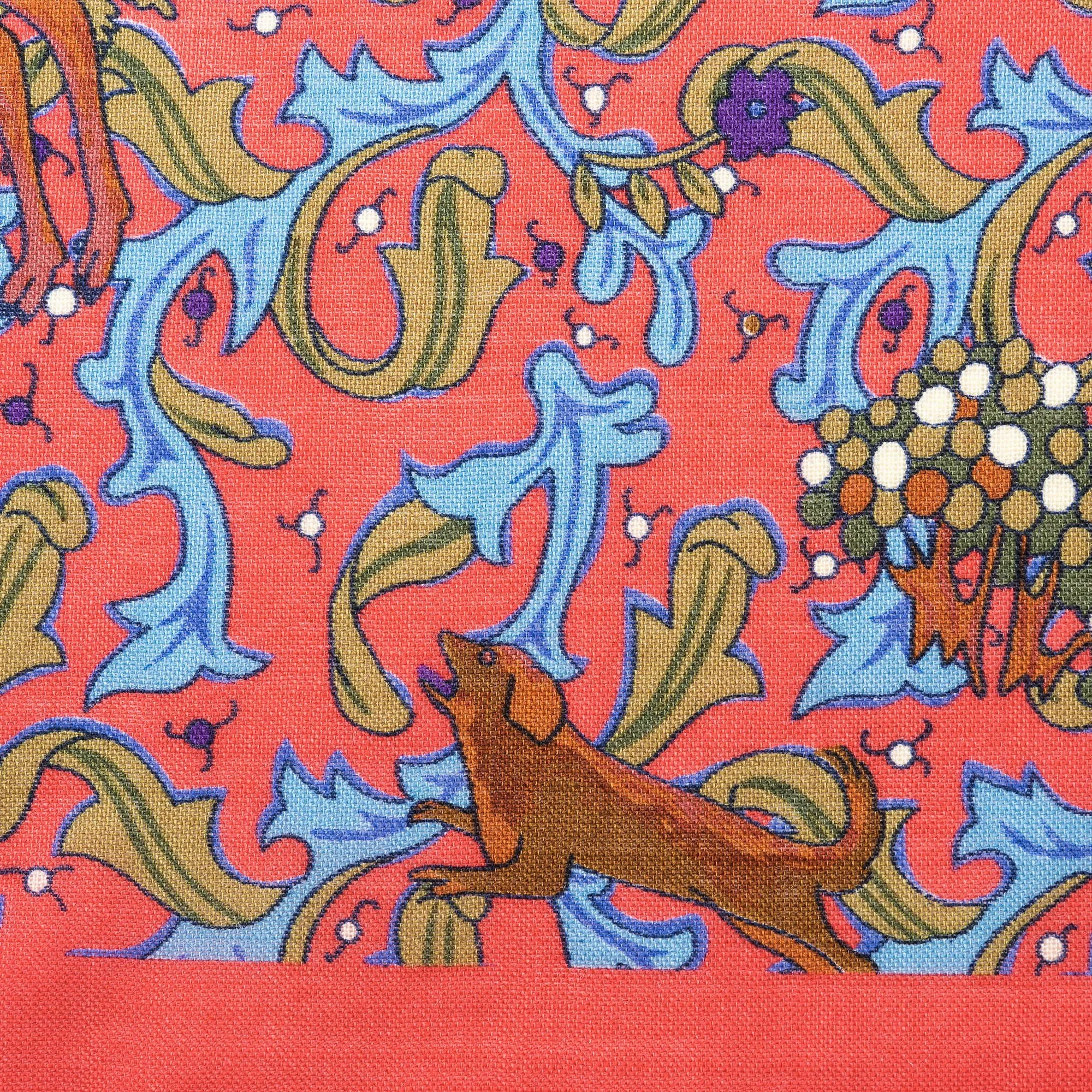 Salmon Pink Hunting Motif Silk-Wool Pocket Square
