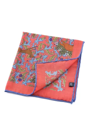 Salmon Pink Hunting Motif Silk-Wool Pocket Square