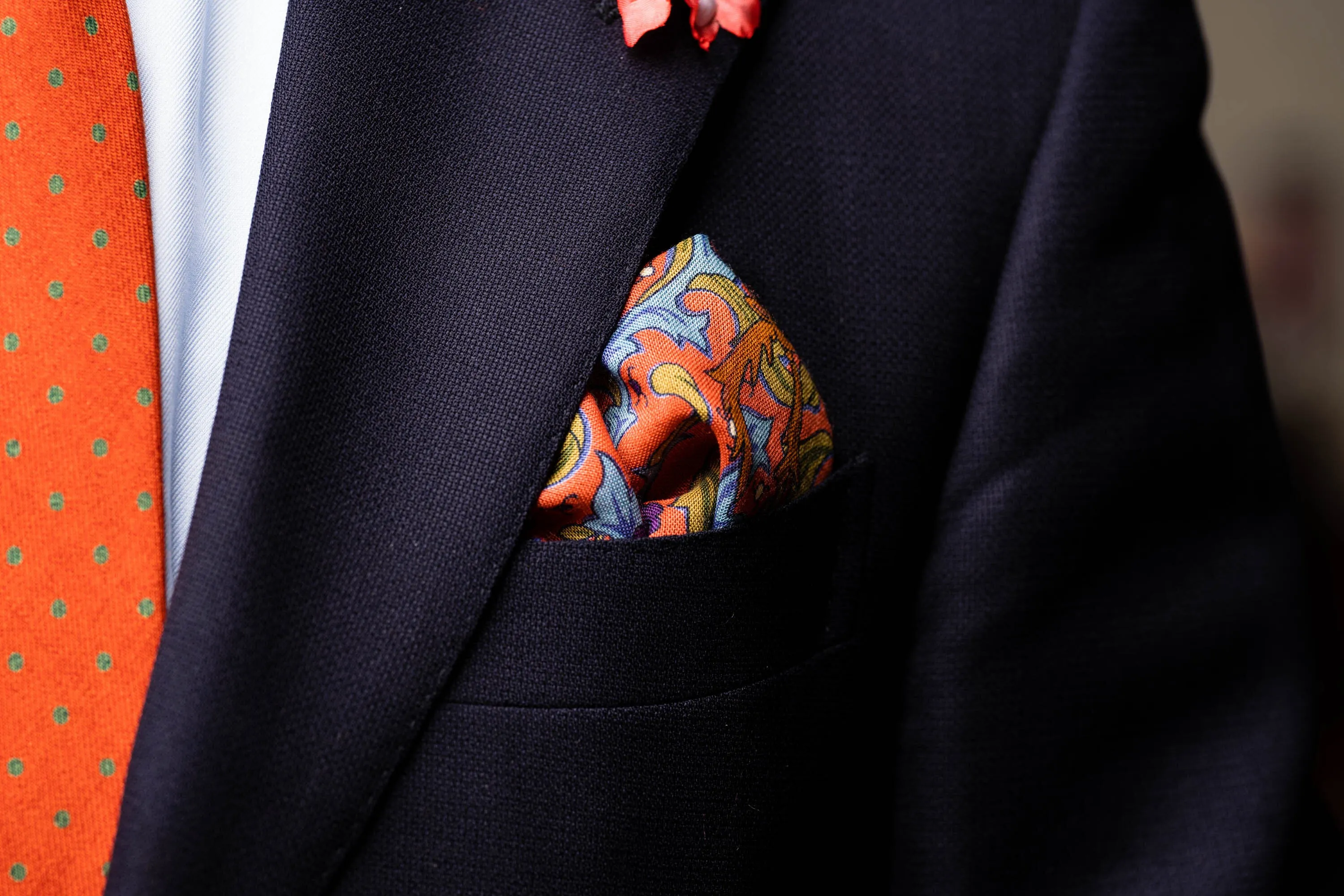 Salmon Pink Hunting Motif Silk-Wool Pocket Square