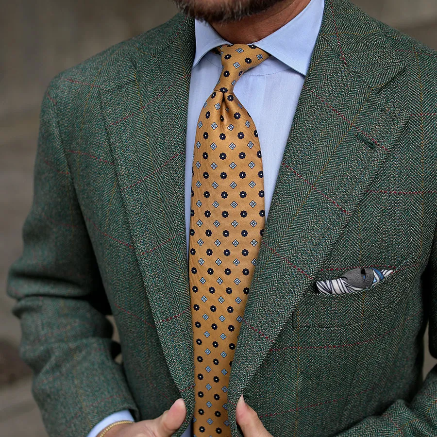 Samurai Motif Cotton Blend Pocket Square - Brown - 40x40cm