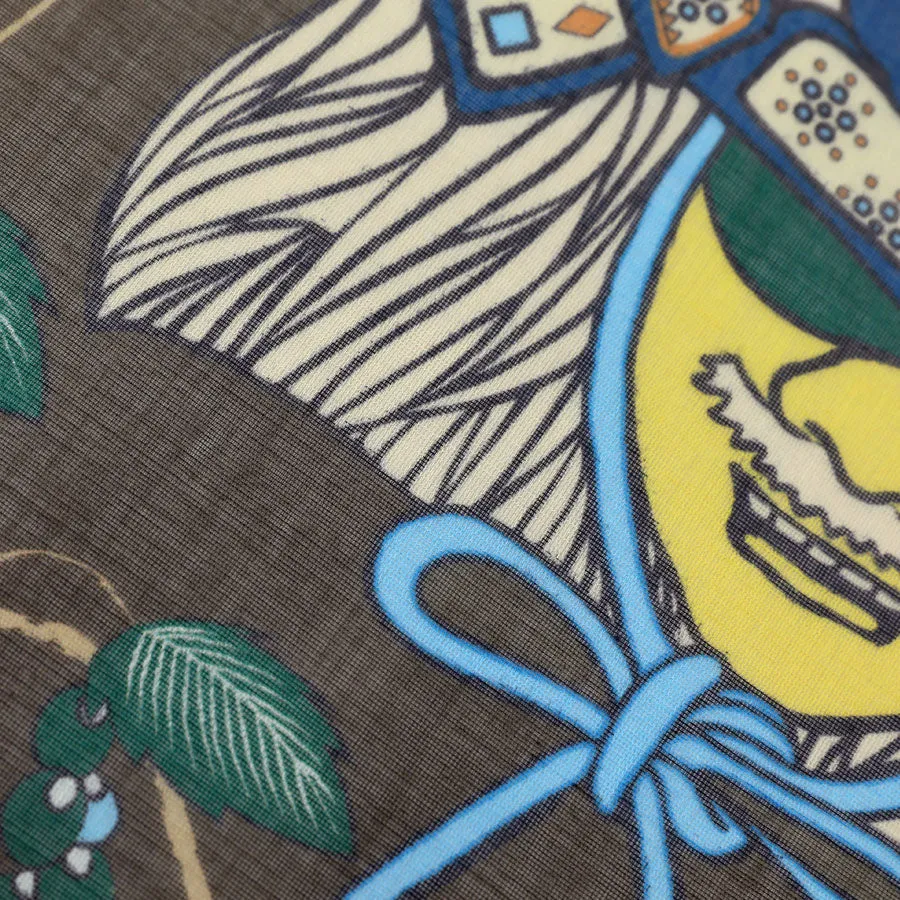 Samurai Motif Cotton Blend Pocket Square - Brown - 40x40cm