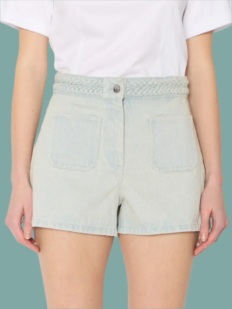 Sasha Denim Short Vented Hem Details High Waist