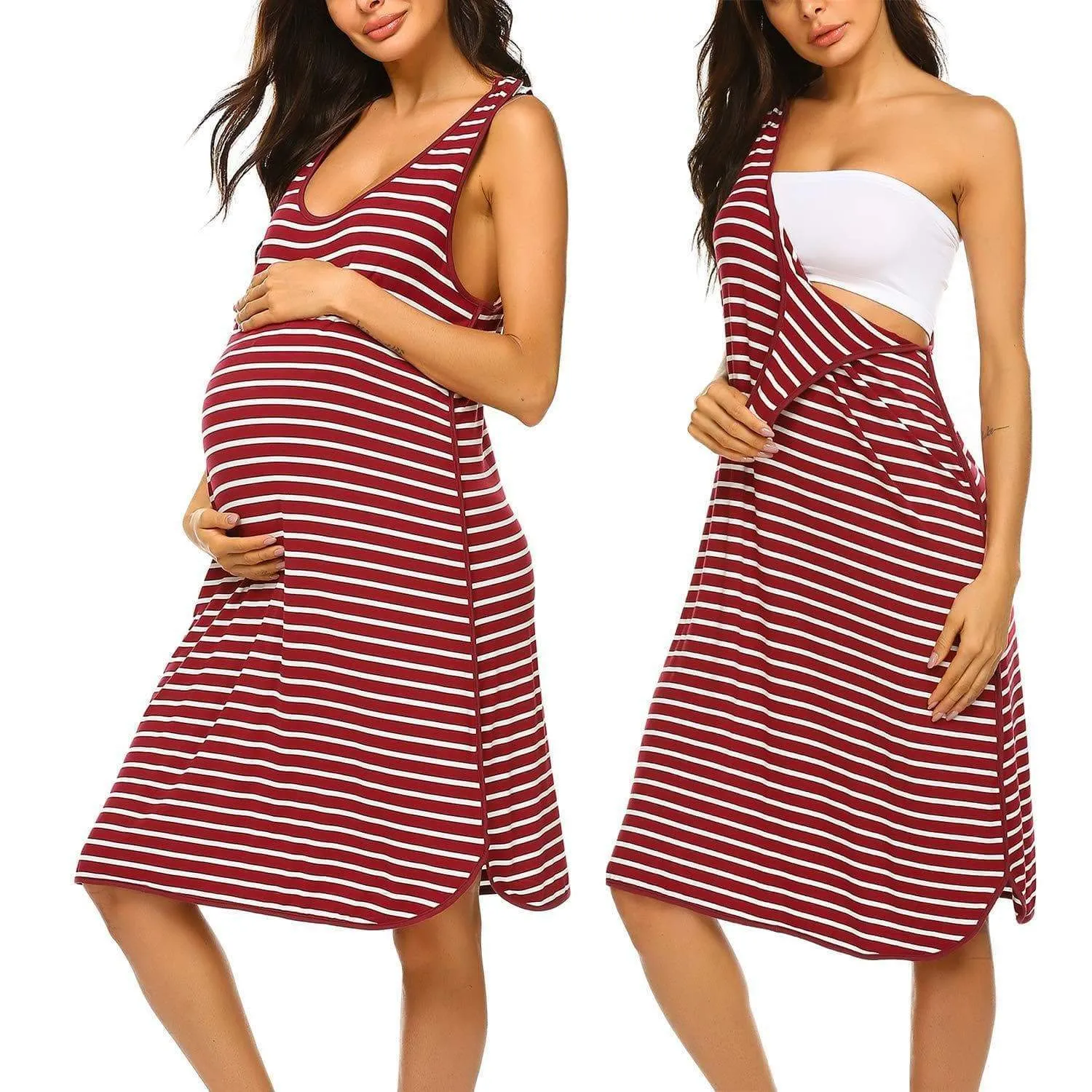 Sassy Striped Sleeveless Nursing Dress