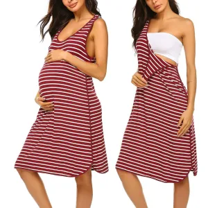 Sassy Striped Sleeveless Nursing Dress