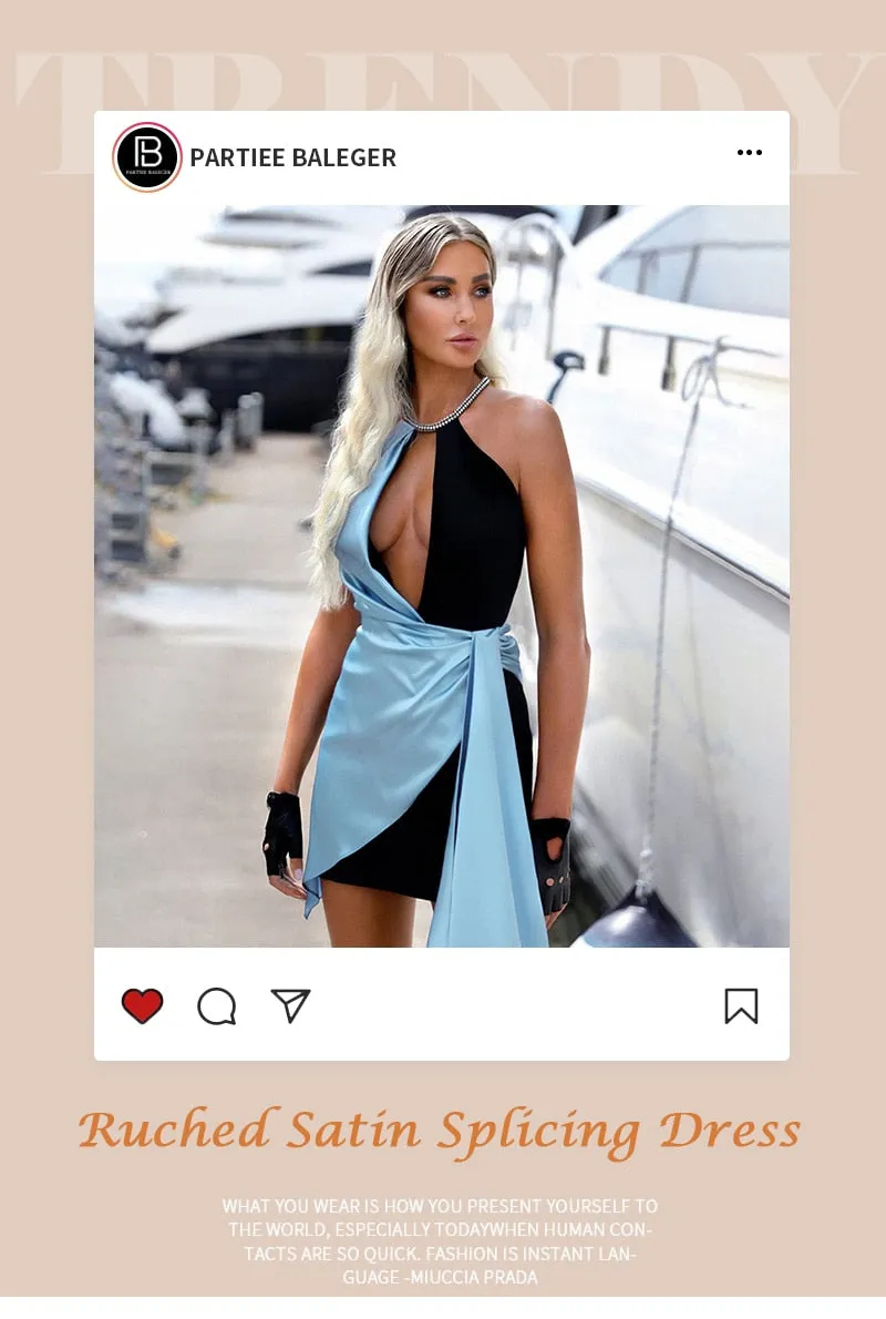 Satin Crystal Chain Mini Dress